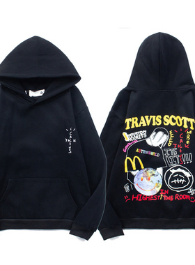 Travis Scott Rolling Neon Headliners微笑地球手绘涂鸦连帽卫衣