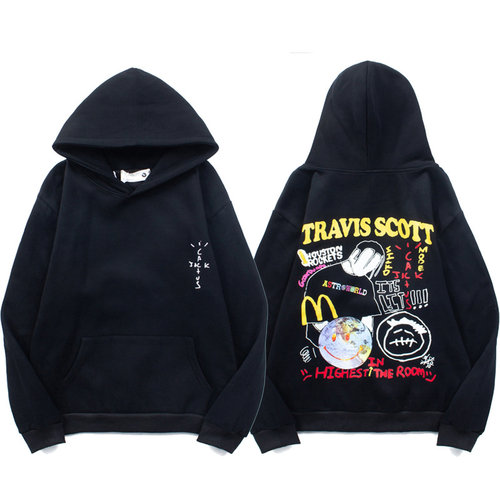Travis Scott Rolling Neon Headliners微笑地球手绘涂鸦连帽卫衣