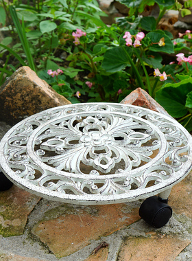 花园庭院铸铁带滚轮花托花架