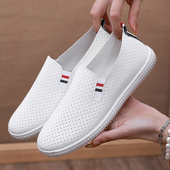 新款 透气小白鞋 女舒适休闲潮流一脚蹬韩版 夏季 平底百搭皮面学生鞋