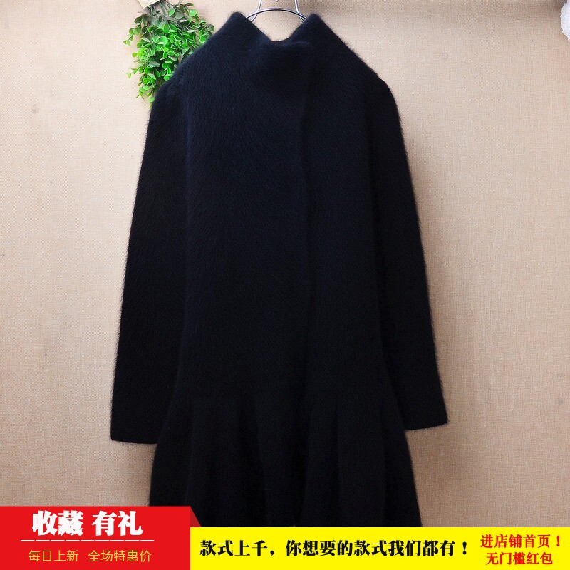 冬季加厚中长款ins长毛貂绒优雅风黑色立领修身显瘦外套毛衣女200