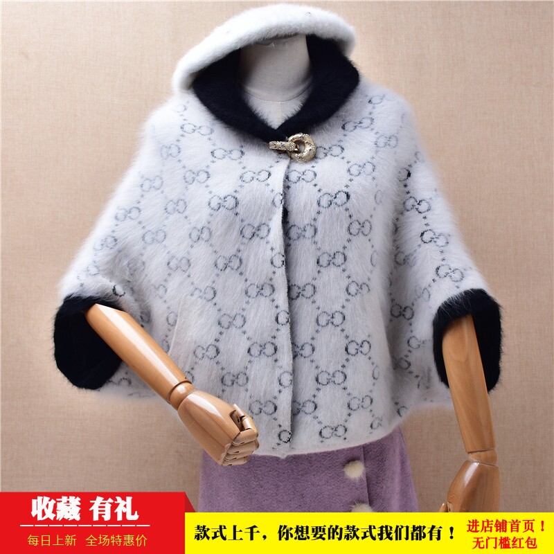 超气质秋冬减龄白色翻领印花款ins长毛貂绒宽松五分袖外套女1192