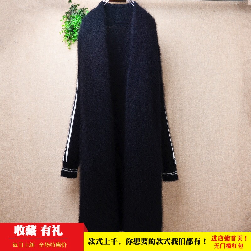 中长款加厚秋冬ins长毛貂绒黑色披风拼织韩版宽松蝙蝠外套毛衣203