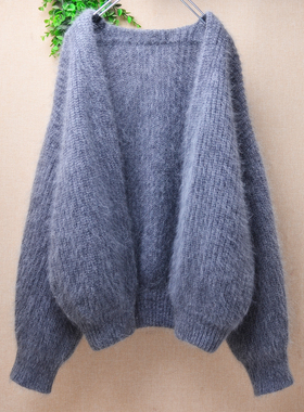 冬季加厚粗砂条纹深灰色披风灯笼袖ins长毛貂绒宽松慵懒外套女315