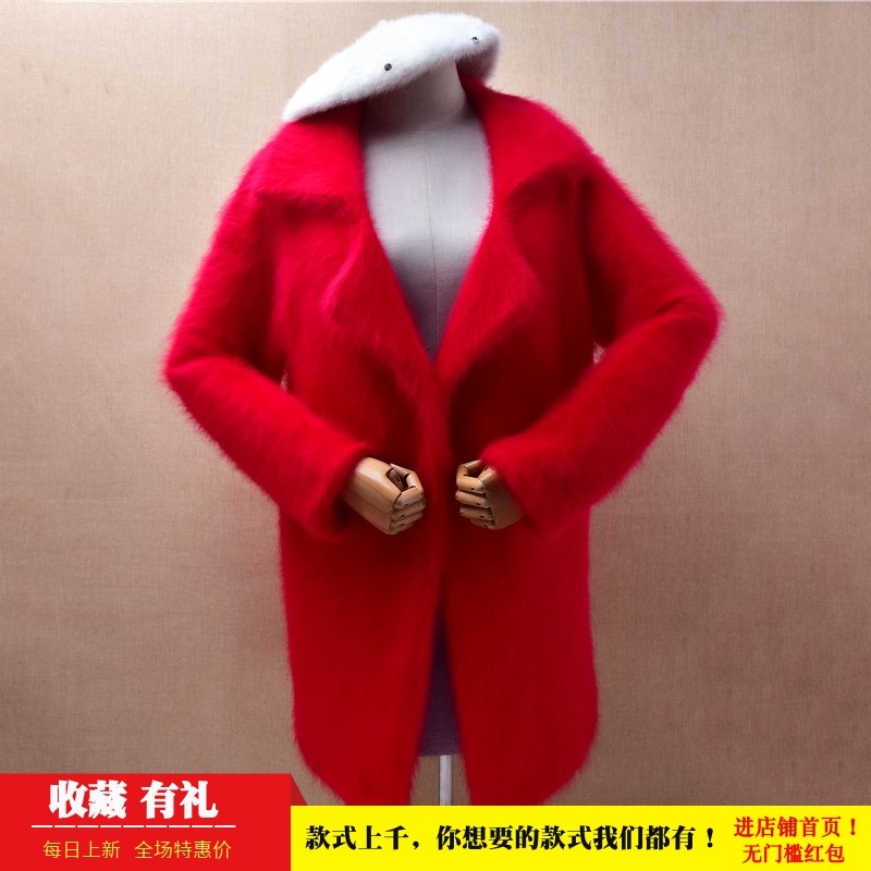 冬季加厚中长款大红色西装领ins长毛貂绒韩版宽松慵懒风外套女567