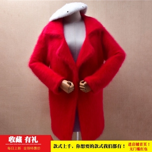 冬季加厚中长款大红色西装领ins长毛貂绒韩版宽松慵懒风外套女567