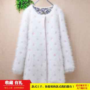 冬季中长款加厚ins长毛貂绒白色圆领波点修身显瘦小码外套毛衣306