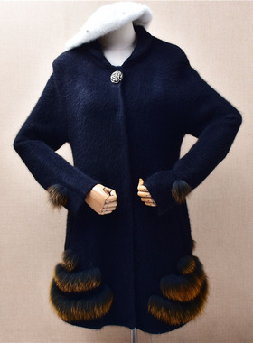 冬季加厚保暖中长款黑色皮草拼织ins长毛貂绒修身显瘦外套毛衣307
