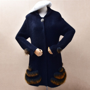 冬季加厚保暖中长款黑色皮草拼织ins长毛貂绒修身显瘦外套毛衣307