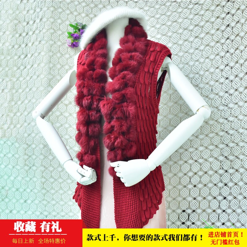 酒红色针织马甲女 毛球领镂空无袖开衫 名媛风秋冬毛衣外搭女175