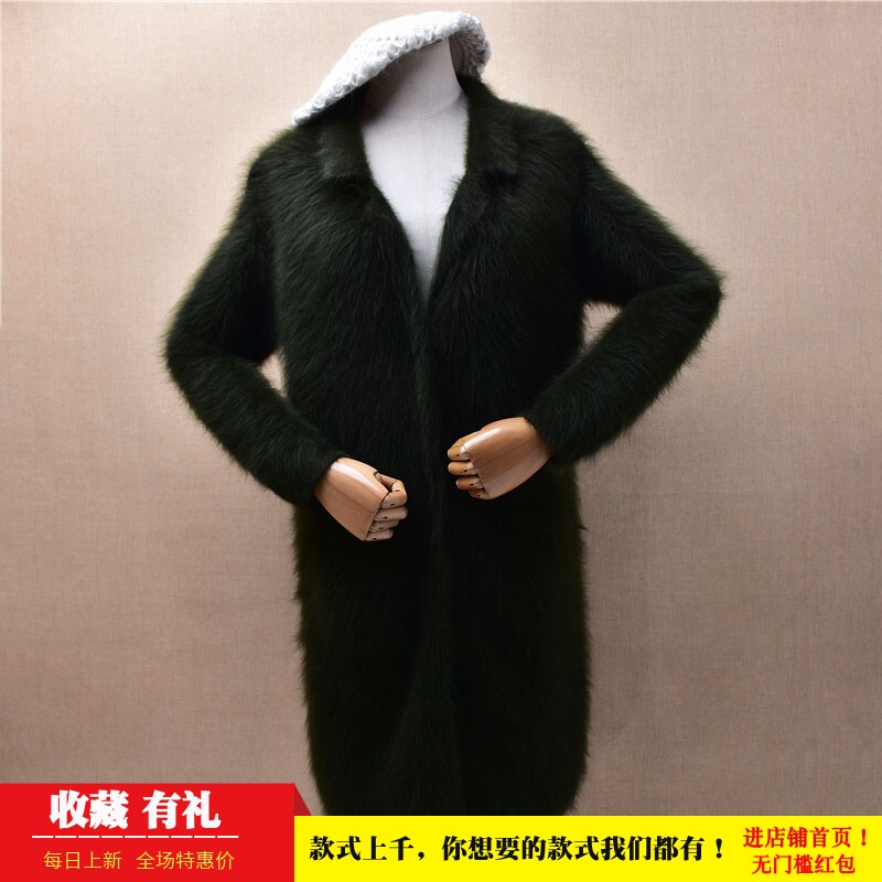 冬季加厚中长款ins长毛貂绒军绿色小翻领韩版宽松蝙蝠袖外套女452