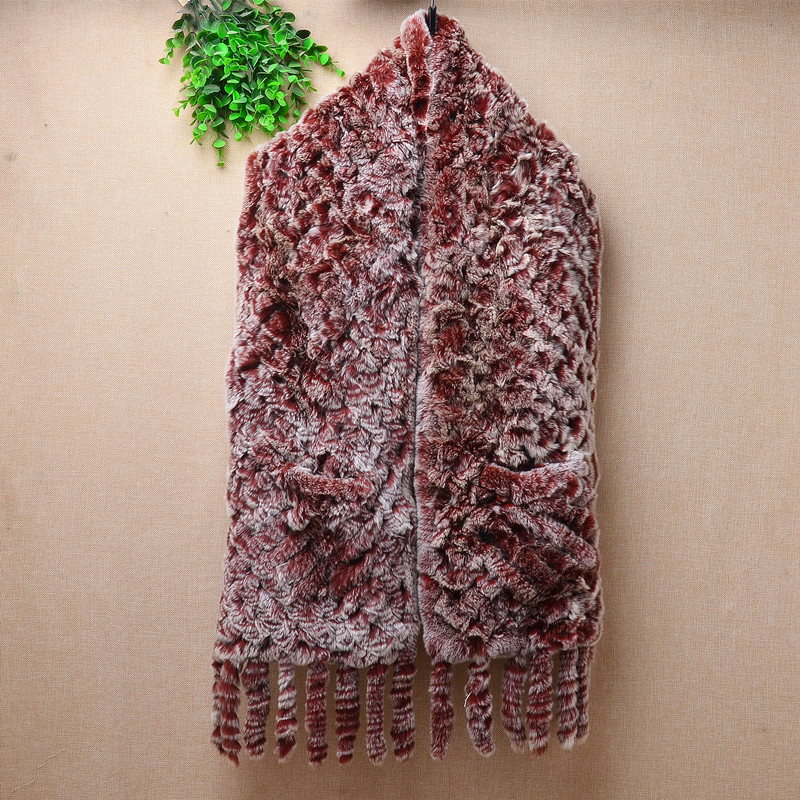 爱客新品气质甜美风柔软chic彩织流苏款懒兔毛皮草围巾围脖毛衣女