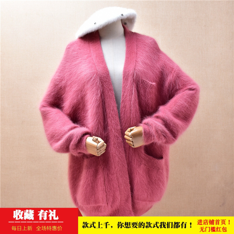 冬季加厚中长款ins长毛貂绒砖红色披风韩版宽松蝙蝠袖外套毛衣394