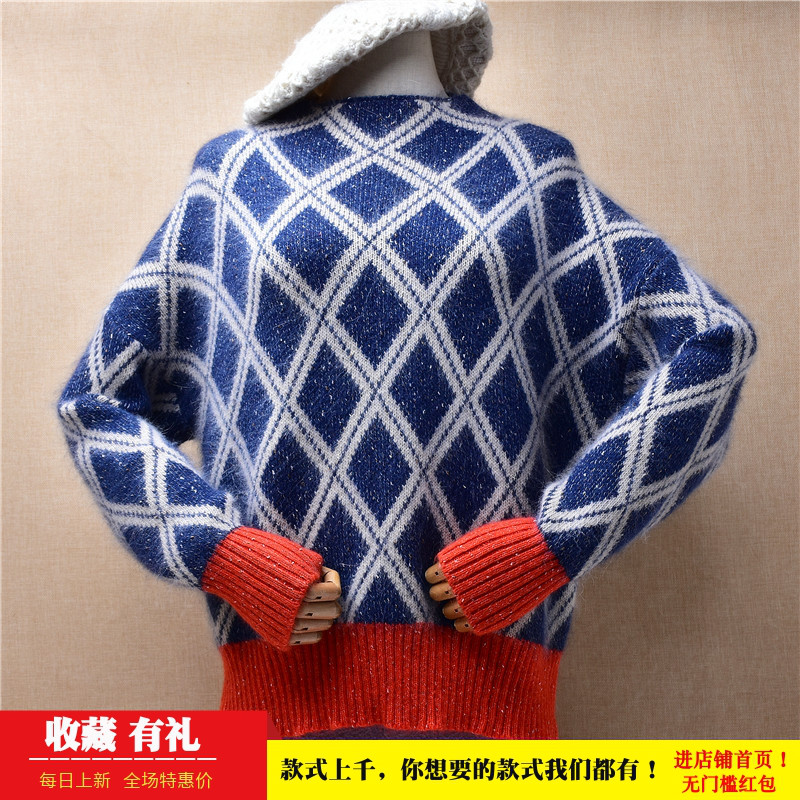 宽松加厚兔毛套头毛衣半高领