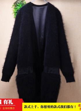 中长款加厚时尚优雅黑色v领披风ins长毛貂绒兜兜袋百搭外套女386