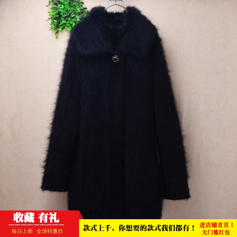 超气质中长款加厚秋冬ins长毛貂绒黑色娃娃领韩版宽松慵懒外套500