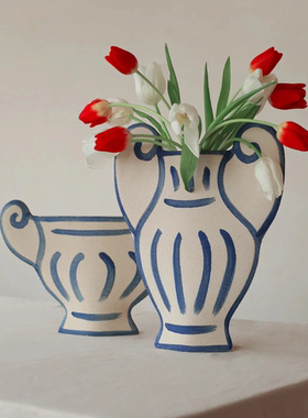 法国进口 陶艺家Inhee小众手工复古粗陶花瓶装饰摆件插花花器送礼