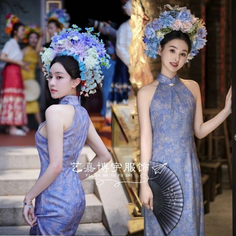 影楼新款浔埔女簪花主题复古旗袍写真服装外景旅拍民族风艺术照服