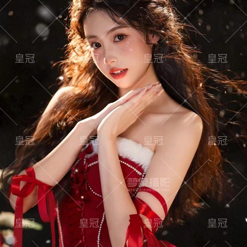 秋冬新款圣诞节主题拍照服装甜美芭比公主风新年写真艺术照连衣裙