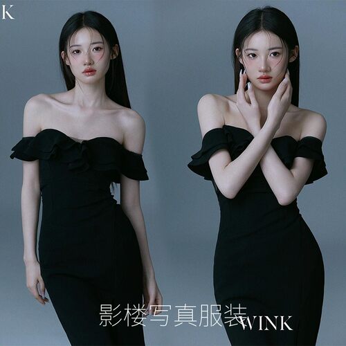 影楼个人拍照情绪肖像黑色复古写真氛围感女孩私房艺术照摄影服装