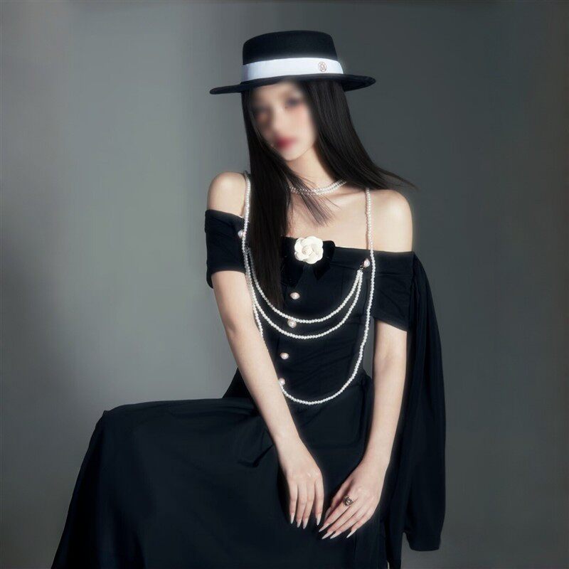 影楼韩系画报风气质千金生日写真高级感时尚黑色礼服艺术舞台服装