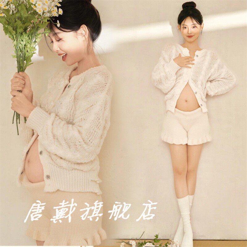 新款影楼孕妇照服装春日韩系小清新甜美俏皮孕妈大肚照衣服在家拍