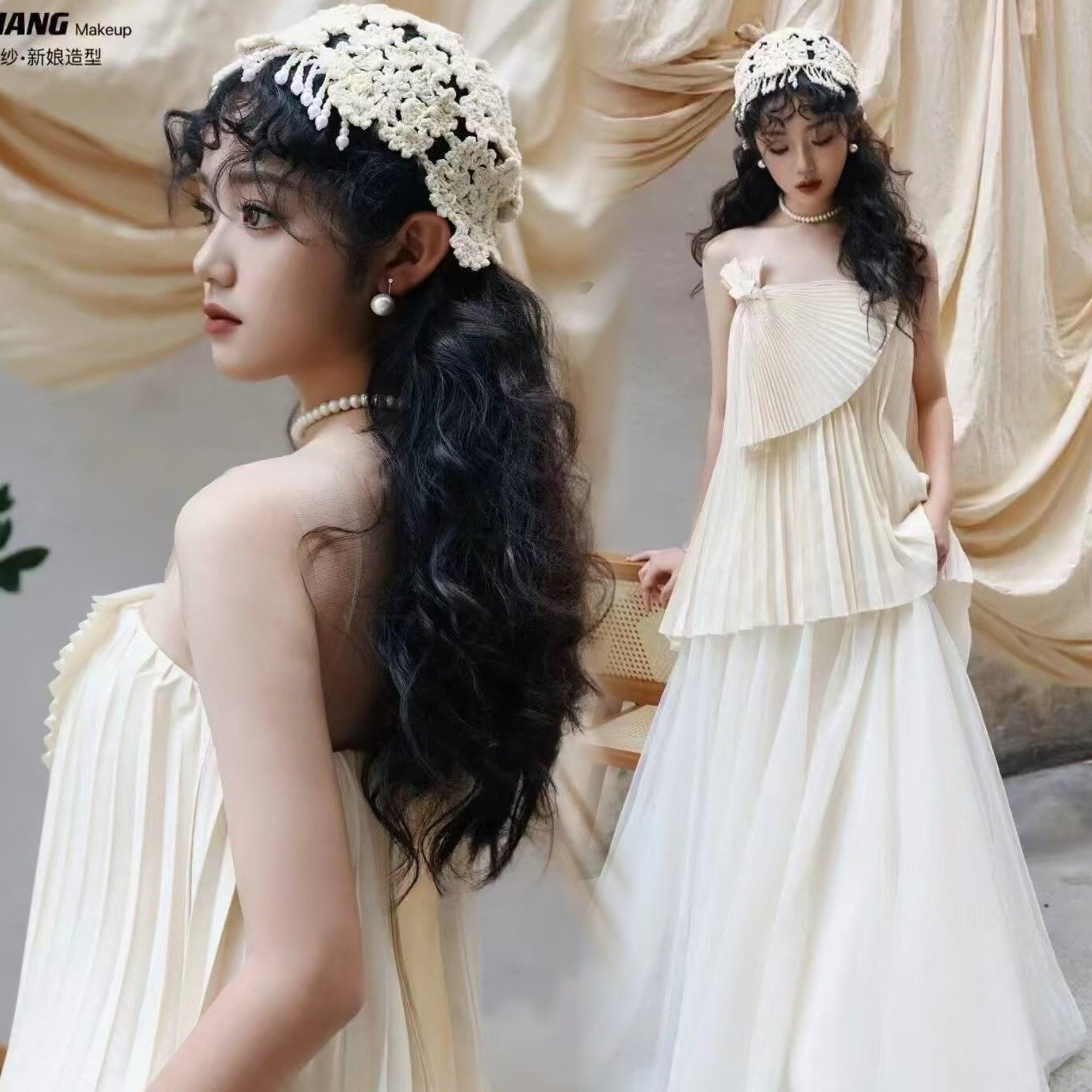 影楼新款晨袍女高级感订婚轻婚纱绝美领证登记拍照晚礼服裙写真服