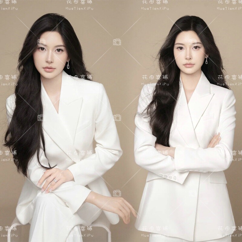 影楼肖像主题写真服白色西装御姐气质杂志风氛围感艺术照拍摄服