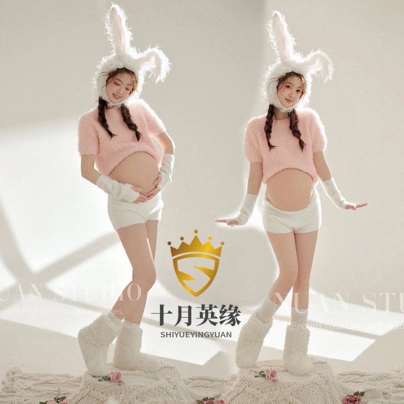 孕妇照服装新款兔年摄影拍照写真孕妈春季可爱清新艺术孕妇照衣服