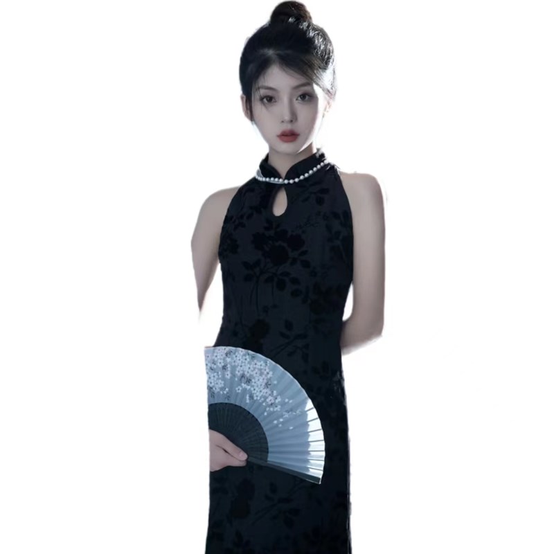 新款影楼复古工笔画主题个人写真服装修身中式国风少女艺术照旗袍