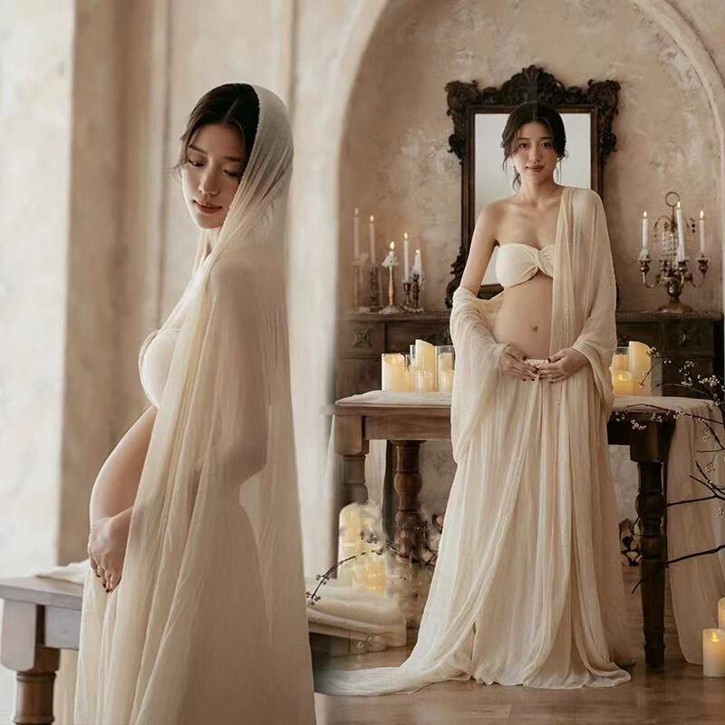 孕妇拍照服装2920影楼法式摄影写真主题大肚照个性感棉麻礼服裙
