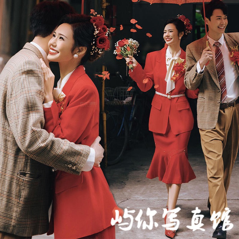 照相馆新款情侣复古民国风80後结婚怀旧礼服主题婚纱照相馆情侣拍