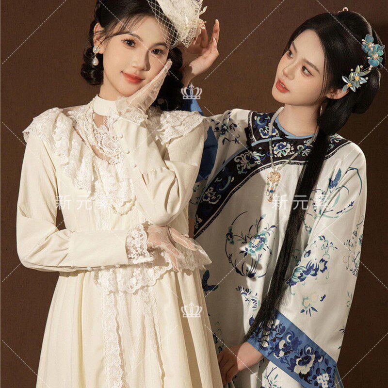 清汉服女和留洋大小姐闺蜜写真拍照服装复古风清朝格格服旅拍衣服