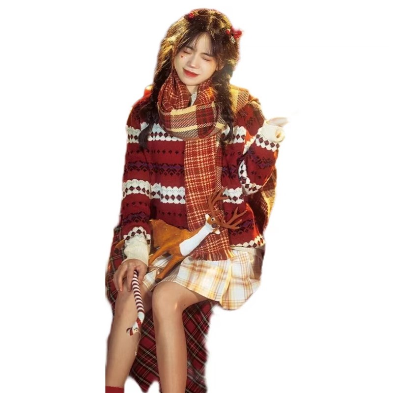 影楼新款秋冬款氛围感毛衣少女艺术照圣诞节新年主题写真摄影服装