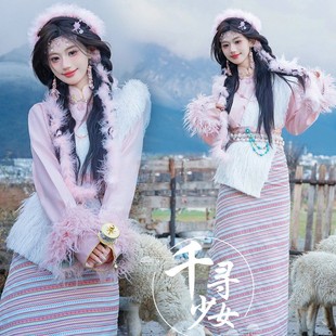 藏族新款藏袍网红打卡丽江民族风特色写真少女旅拍西藏草原摄影服