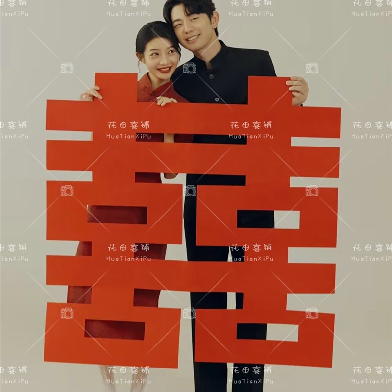 新款照相馆主题复古新中式红色旗袍婚纱照情侣写真喜嫁中国风敬酒