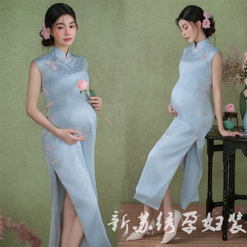 孕妇照相馆新款写真复古中式民国优雅气质旗袍国风孕妈艺术照摄影
