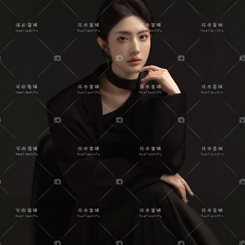 影楼新款气质高级感黑色西装礼服个人形象照肖像主题艺术拍照服装