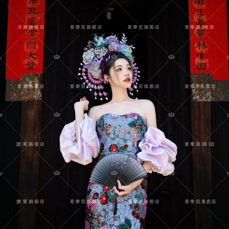 泉州簪花爆款新中式中国风民族晚礼服新款高级气质长款旅拍摄影服