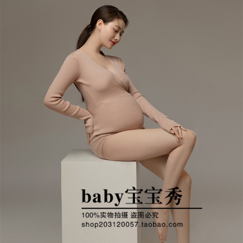 照相馆孕妇拍照服装性感修身针织连身衣写真艺术照衣服孕妇照在家