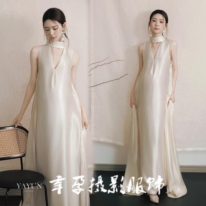 影楼新款情侣孕妇照服装复古新中式文艺风孕妈咪大肚照写真连衣裙