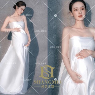 唯美抹胸飘逸超仙孕妇摄影礼服影楼儿童摄影简约孕妈拍照主题婚纱