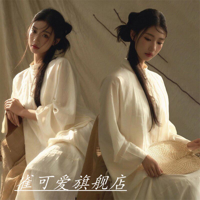 影楼新款汉服清冷古装白色魏晋飘逸少女温柔风白色两件套写真服饰