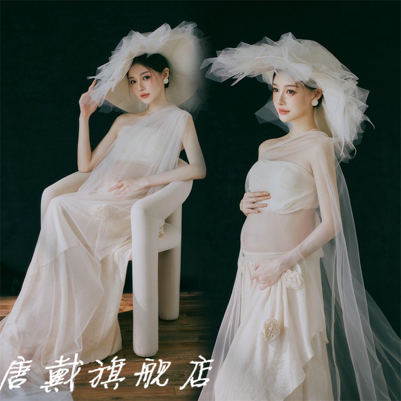 影楼主题服装新款孕妈艺术照法式气质温柔风飘逸优雅大肚摄影衣服