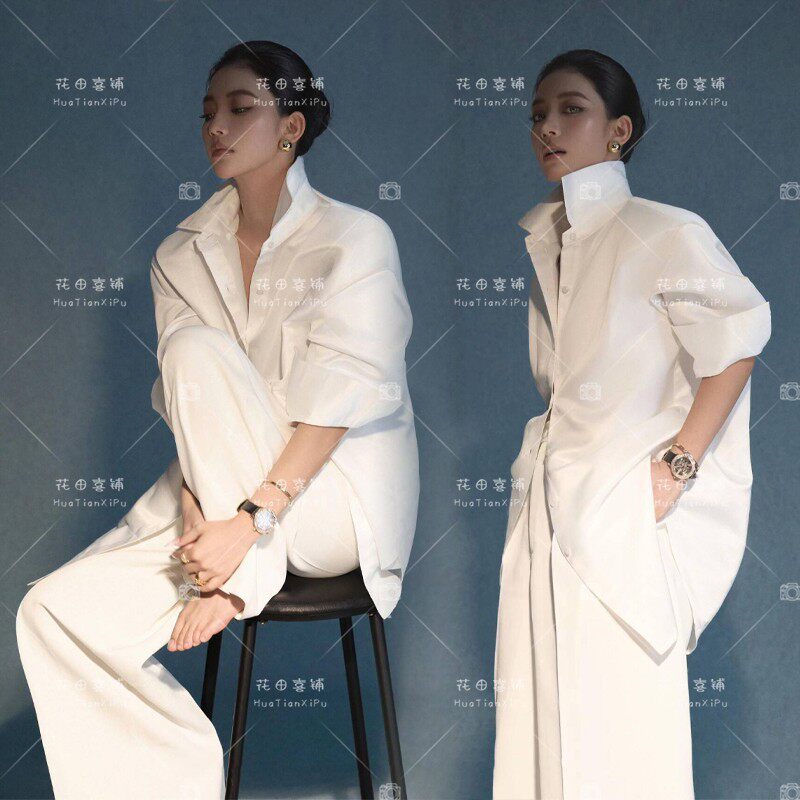2025影楼新款个性肖像写真主题衬衫时尚杂志风个人形象照摄影服饰