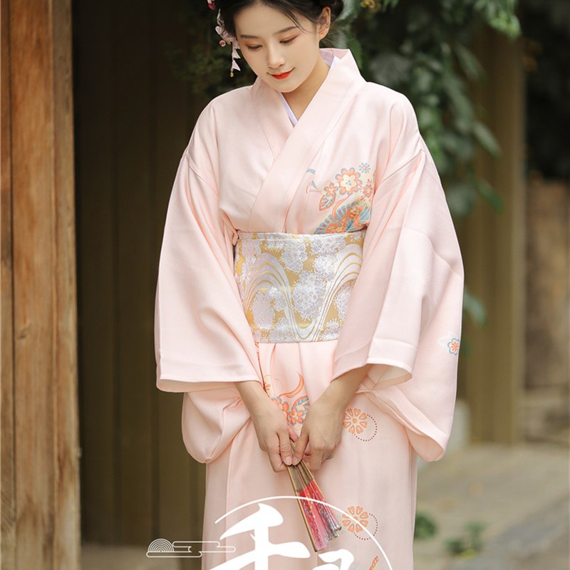 和服女改良复古原创学生清新粉色温柔少女日式写真裙外景拍照服装