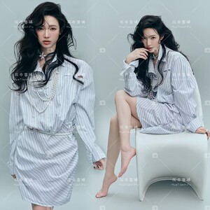 新款影楼韩系高级感慵懒风情绪肖像衬衫裙氛围感个人艺术写真服装