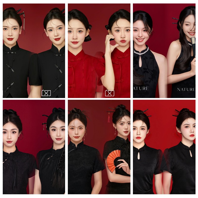 影楼新中式证件照肖像写真主题复古旗袍高级感情侣艺术照摄影服装