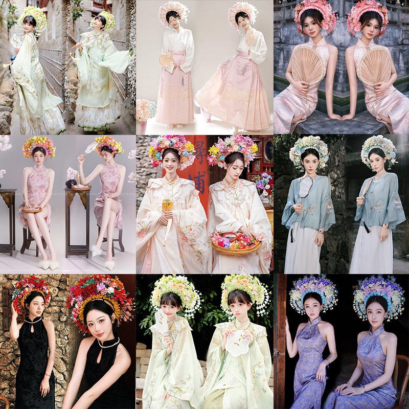 泉州浔埔女簪花明制汉服古装写真服装复古旗袍民族风外景旅拍摄影