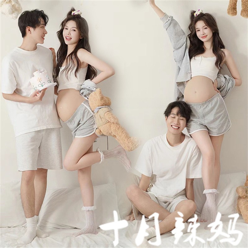 照相馆孕妇情侣写真主题摄影服装休闲情侣居家拍照孕妈咪大肚照写